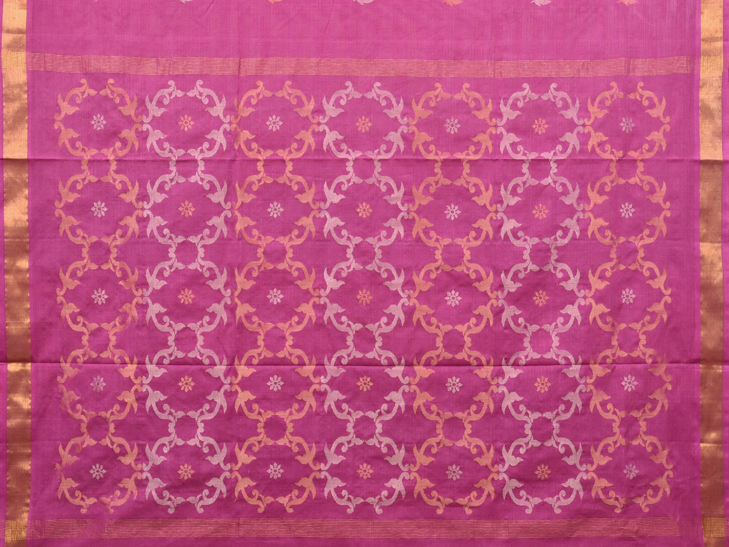 Magenta Uppada Cotton Handloom Saree with Grill Pallu Design - Global Threads