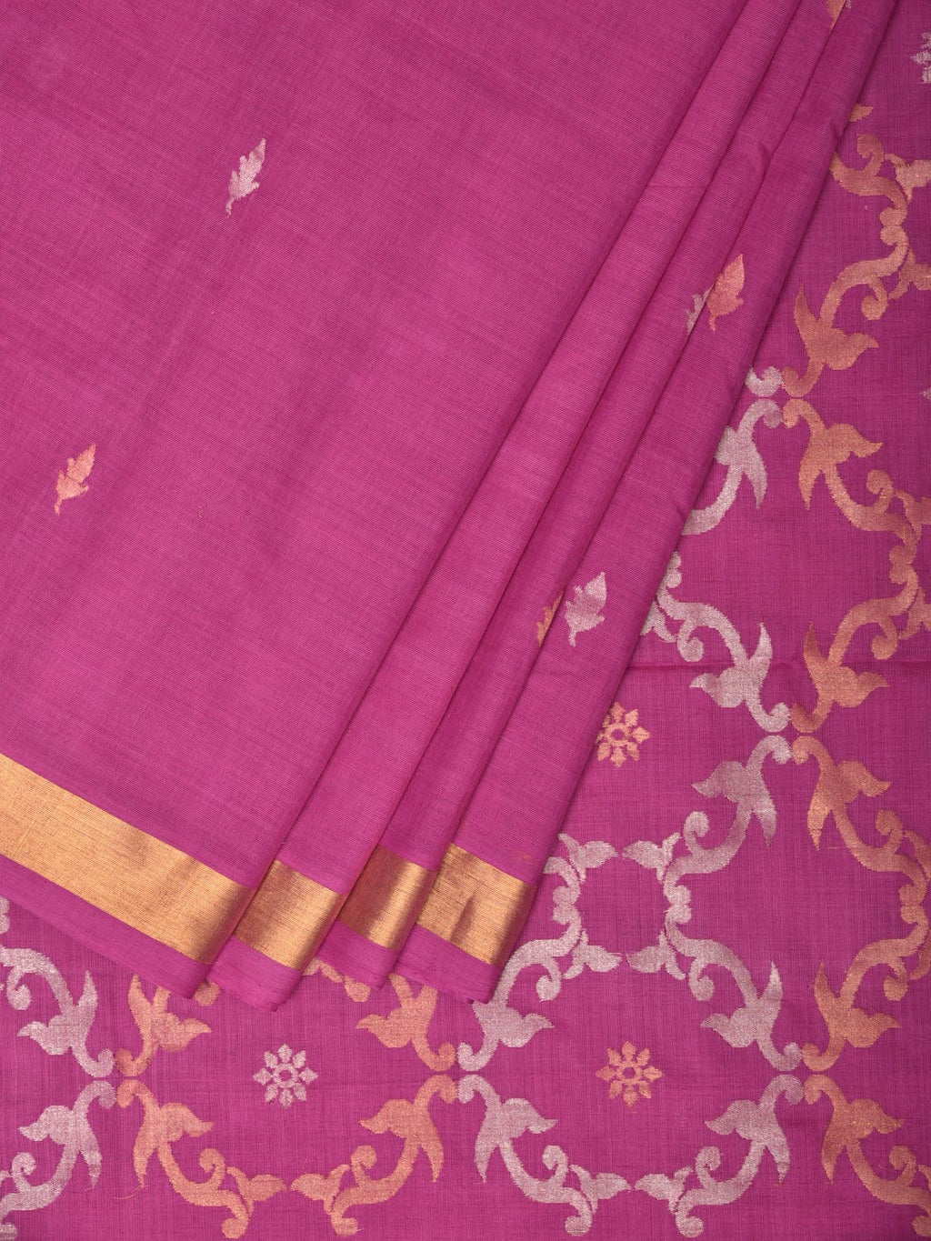 Magenta Uppada Cotton Handloom Saree with Grill Pallu Design - Global Threads
