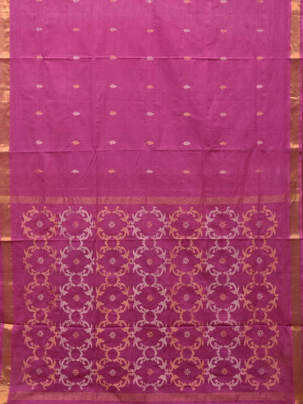 Magenta Uppada Cotton Handloom Saree with Grill Pallu Design - Global Threads