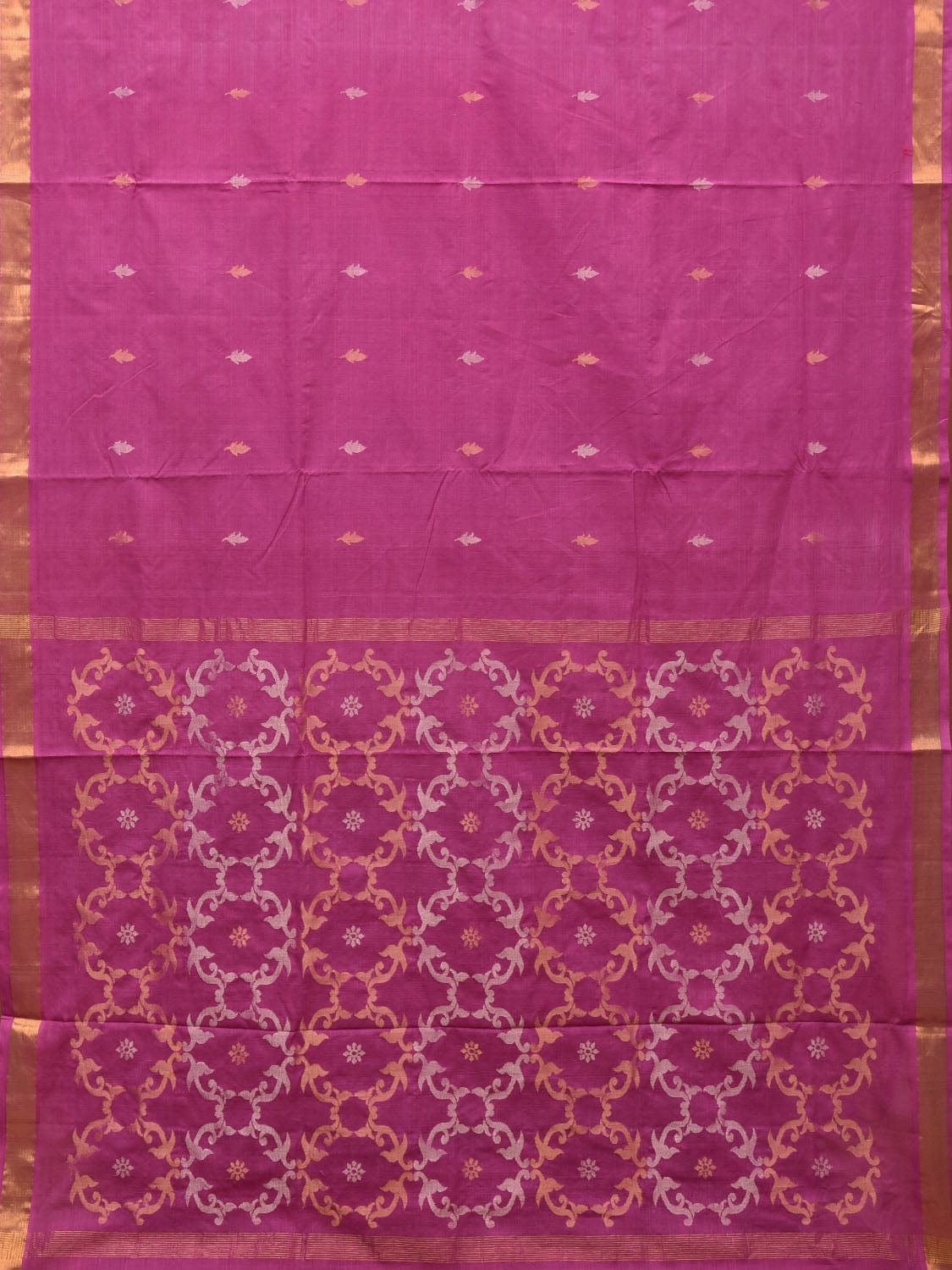 Magenta Uppada Cotton Handloom Saree with Grill Pallu Design - Global Threads