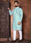 Prazu Fashion Sky Blue Italian Silk Embroidered Kurta With Pajama