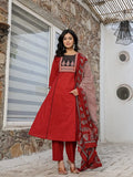 Yufta Maroon Cotton A Line Kurta Dupatta Set
