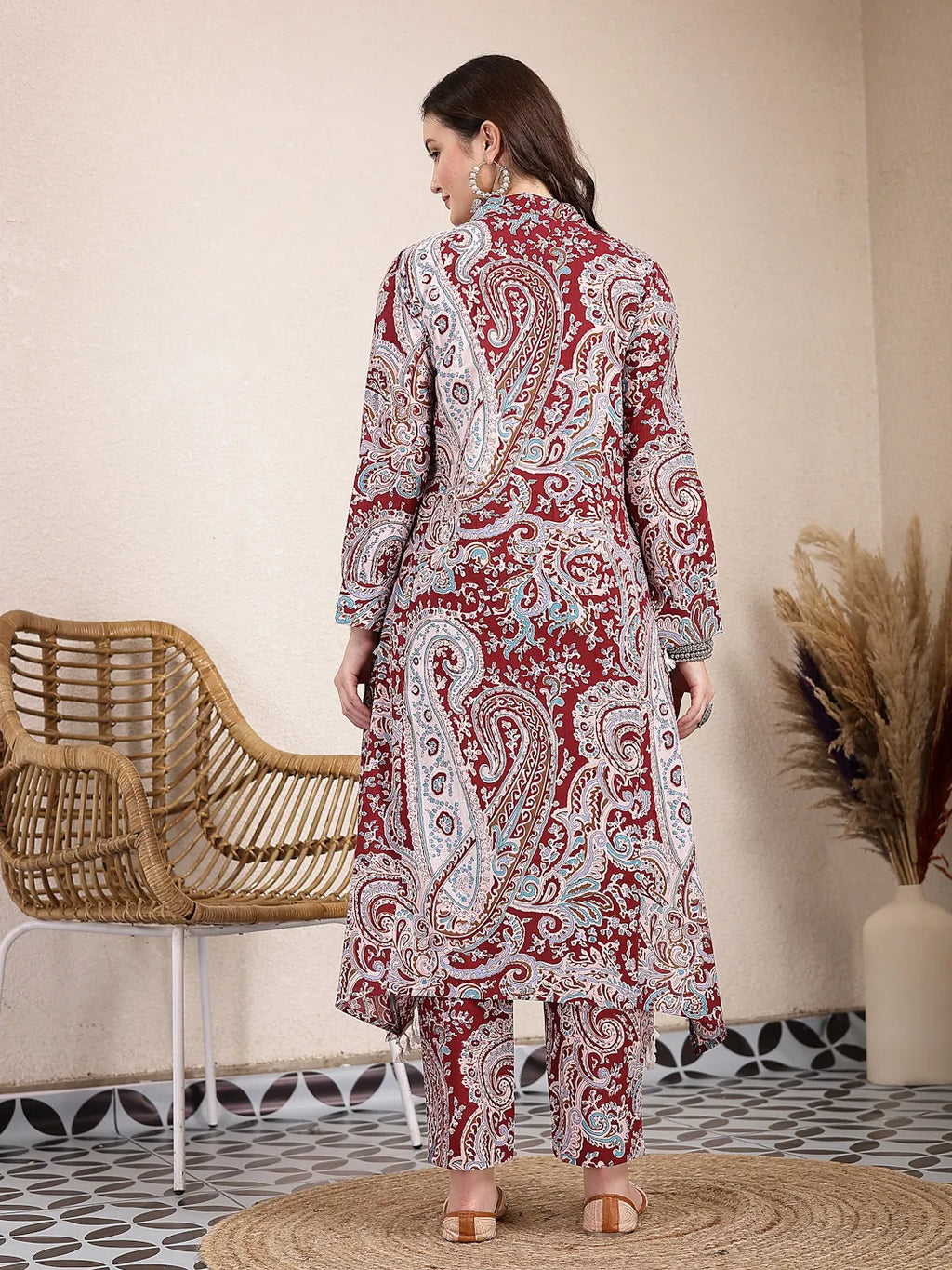 Yufta Maroon Pure Cotton Boho Print Co-Ord Set