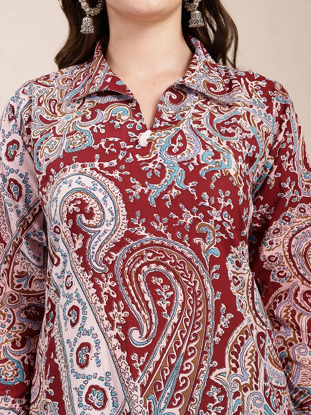 Yufta Maroon Pure Cotton Boho Print Co-Ord Set