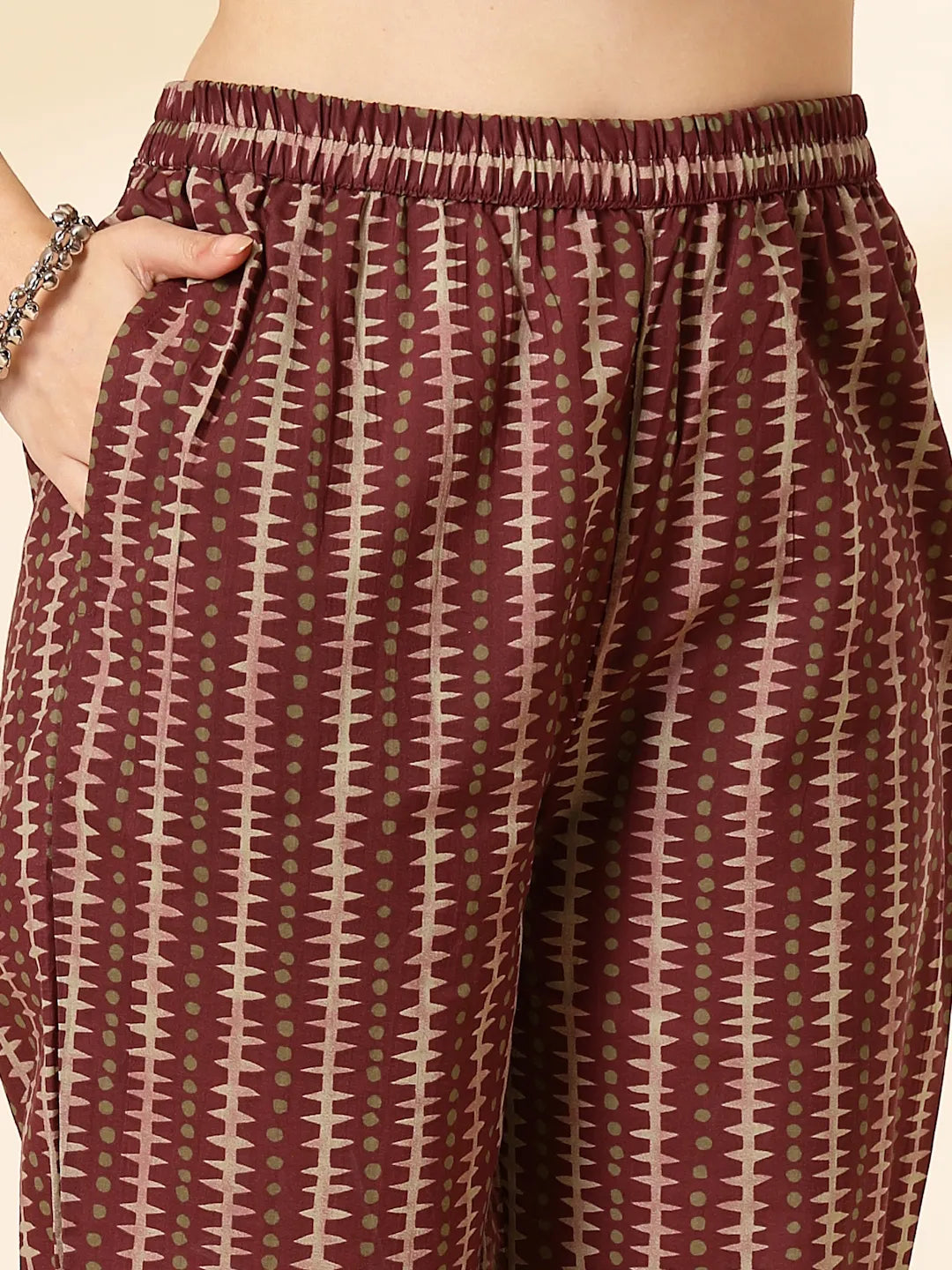 Yufta Maroon Pure Cotton Straight Kurta Dupatta Set