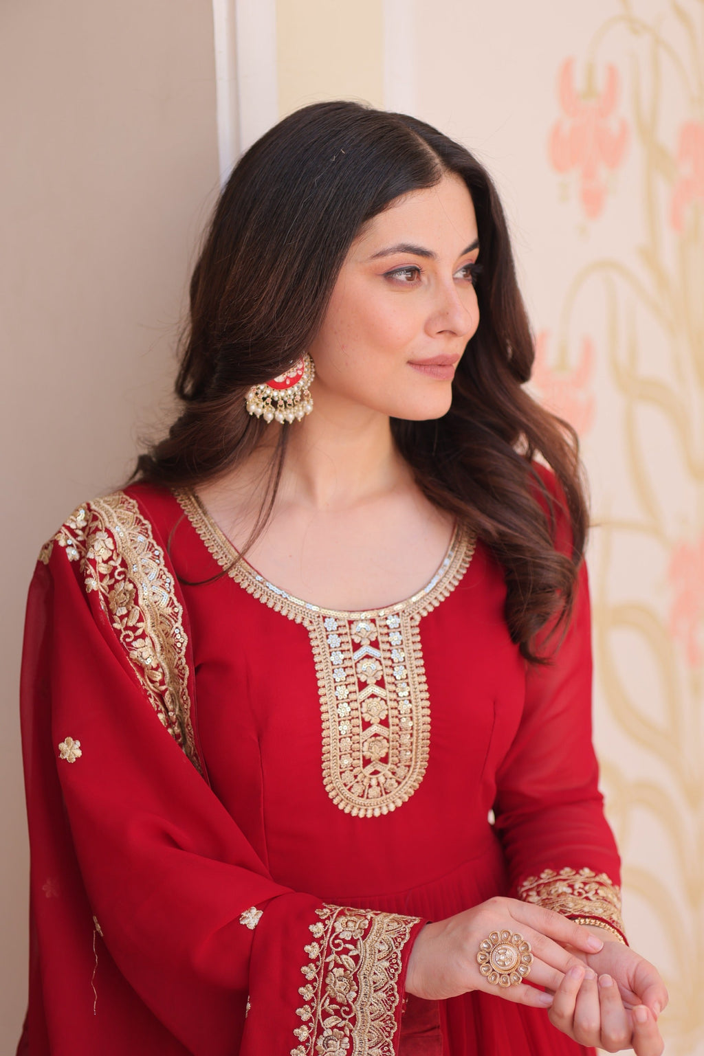 Evanik Faux Georgette With Embroidered Work Wedding Gown Dupatta