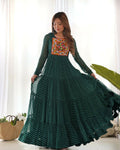 Joban Fashion Bottle Green Kurta Set Chanderi Sequence Embroidery Work