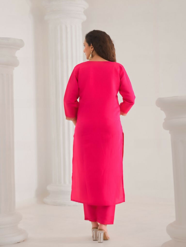 Ethnic Festive Wear Viscose Chanderi Pink Stitched Suit With Dupatta - Tanisha