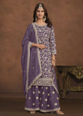 Faux Georgette Purple Embroidered Festive Salwar Suit - Emponline