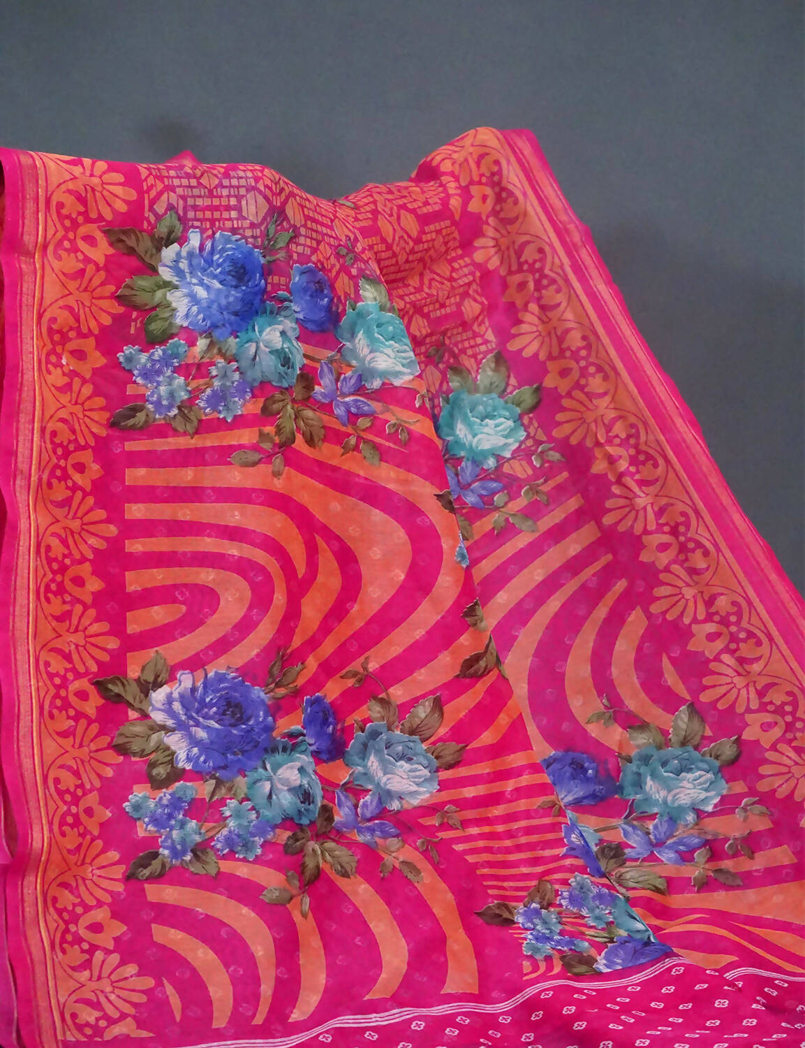 Shades Of Rani Pink Floral Design Semi Chanderi Saree By Gayathri Reddy Designer Studio