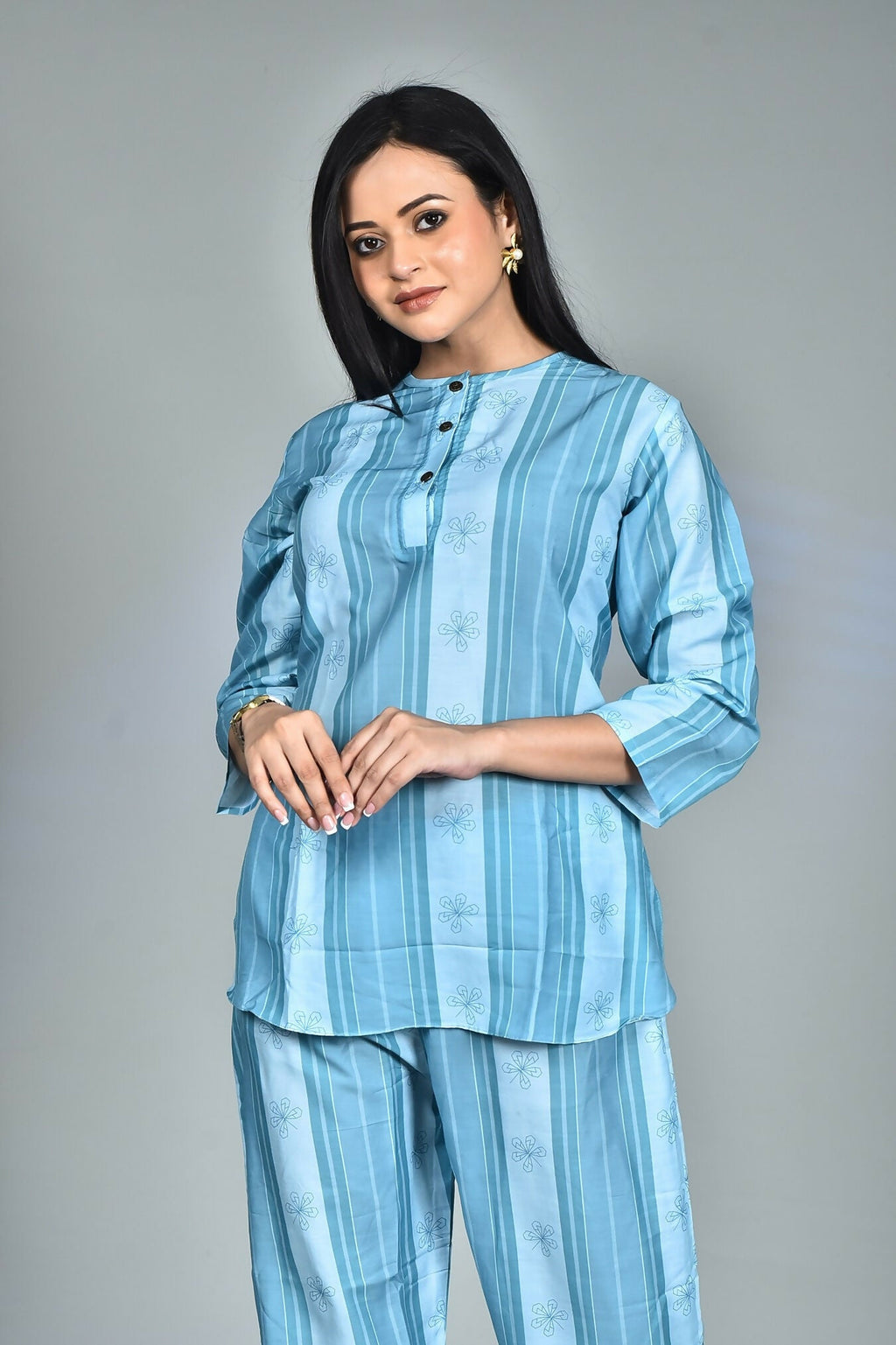 Morchari Digital Print Semi Muslin Co-Ord Set Top & Trouser-Multicolor