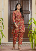Kaajh Women's Maroon Floral Printed Viscose Rayon Kurta Pant Set