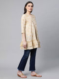 Ahalyaa Beige Cotton Gold Printed Tunic