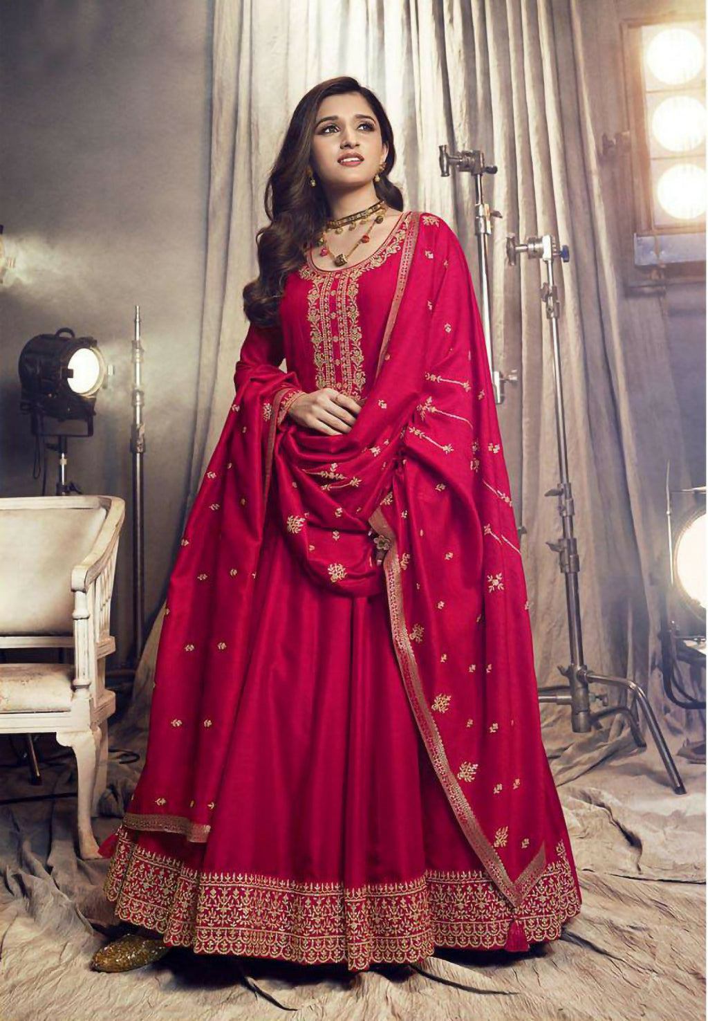 Vastranavya Nidhi Shah Rani Pink Art Silk Embroidered Anarkali Suit