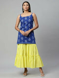 Ahalyaa Womens Royal Blue Pure Cotton Printed Tunic Sharara Set