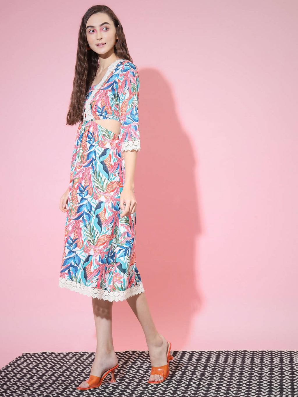 Myshka Women's Multi Floral Printed Fit and Flare Dress