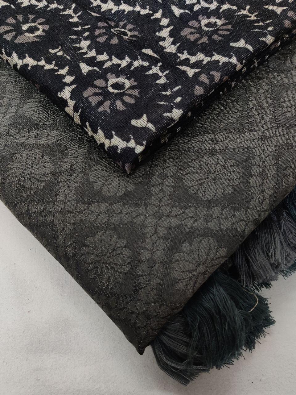 Grey Jute Silk Woven Design Saree with Unstitched Blouse - Hiral Fashion