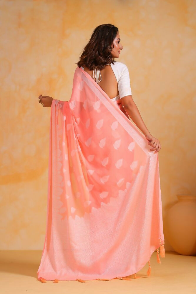Vamsee Sikha Peach Georgette Saree