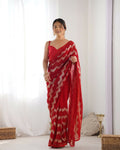 Red Georgette Sequance Embroidery Work Border Saree - Sitare