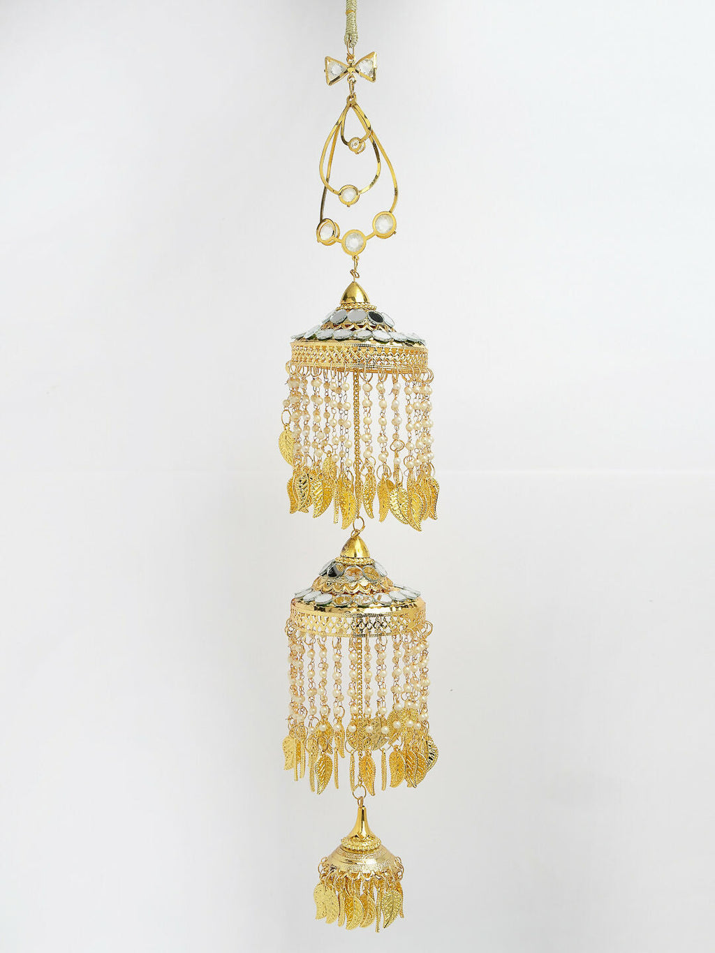 NVR Women's Pack Of 2 Gold-Polished & White Pearl Mirror Work Bridal Layered Kaleera Sets