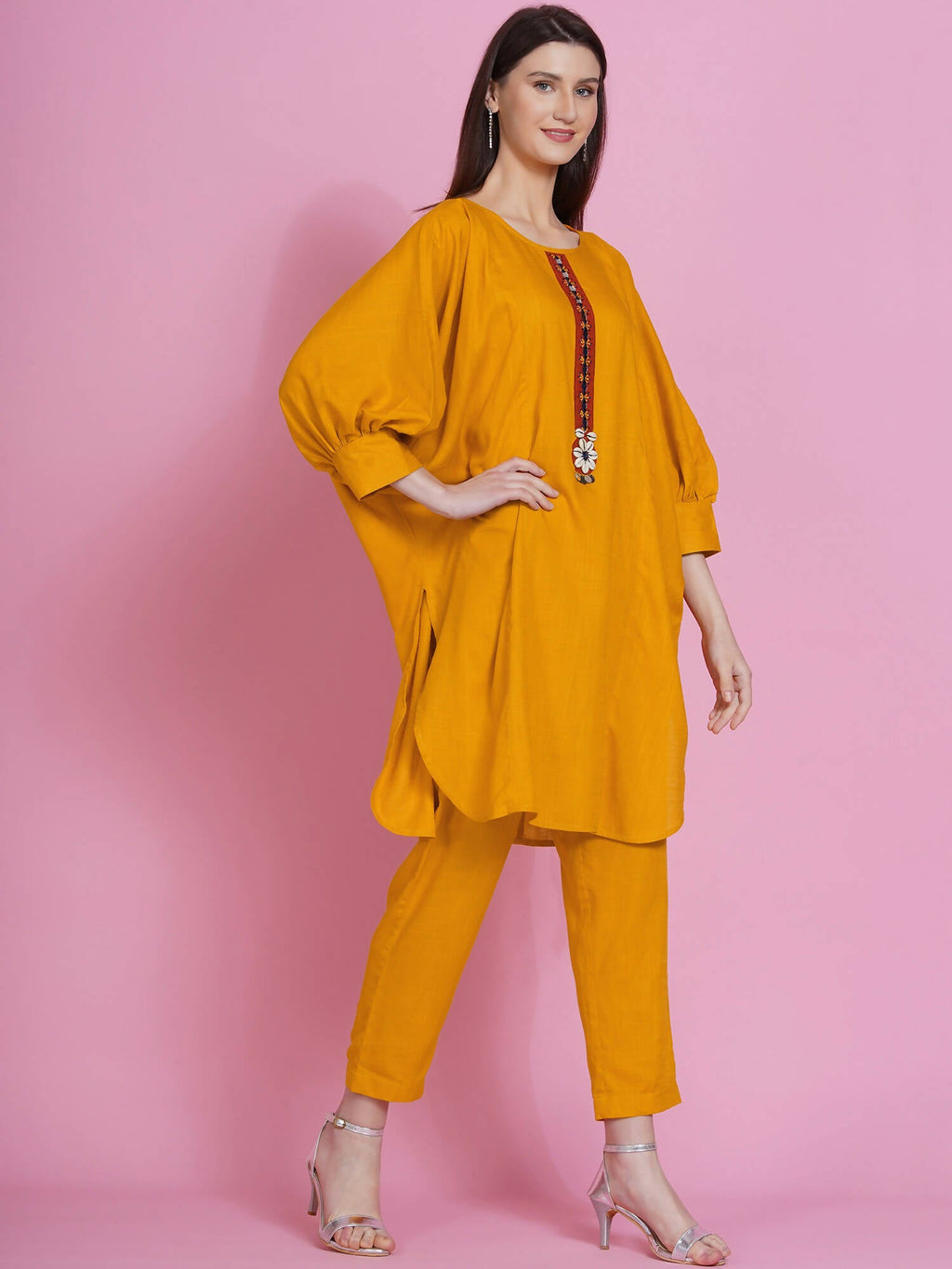 Women Republic Yellow Rayon Boxed Kurta With Pants