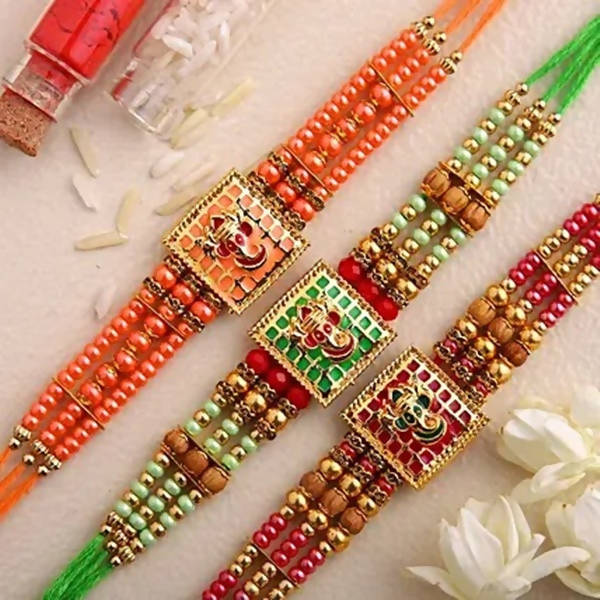 Set of 3 Meenakari Rakhi and Cashew Jar