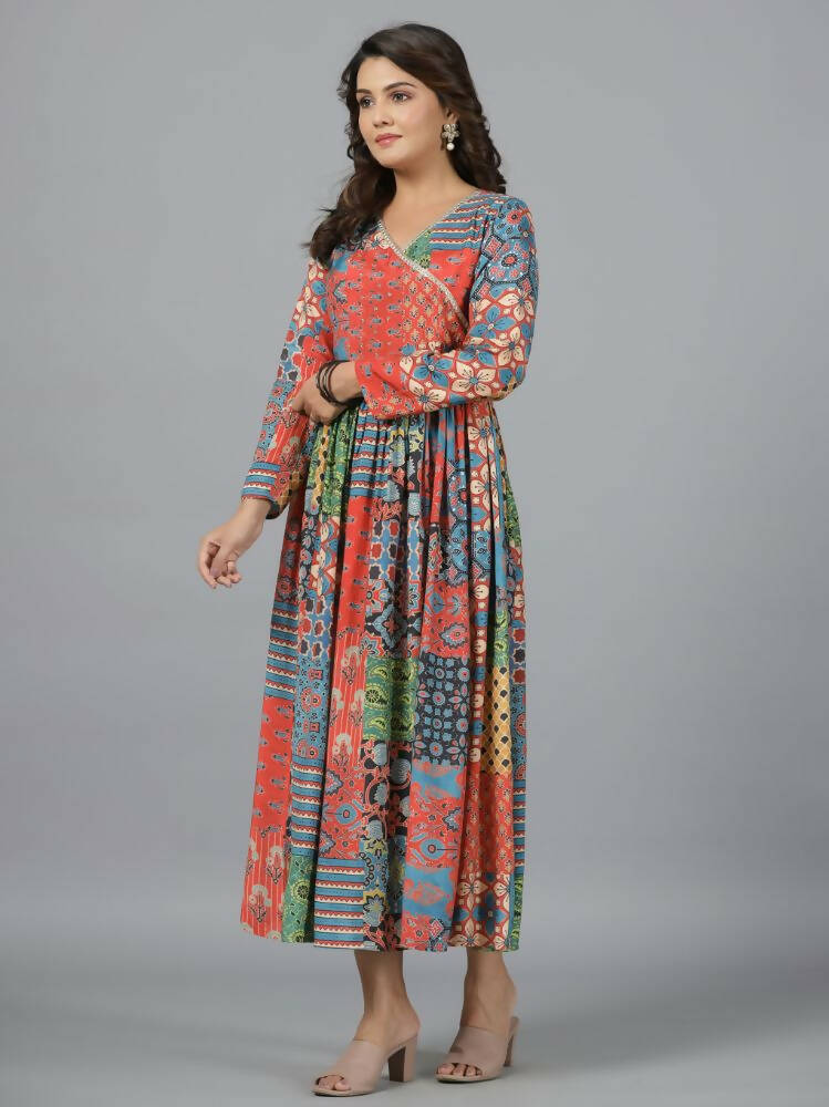 Juniper Women Red Muslin Printed Maxi Dress