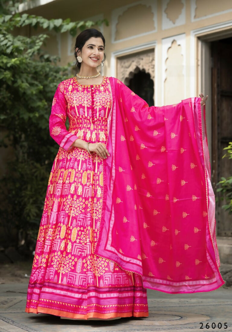 Wedding Designer Pink Soft Dola Silk Anarkali suit with Dupatta - Samanta