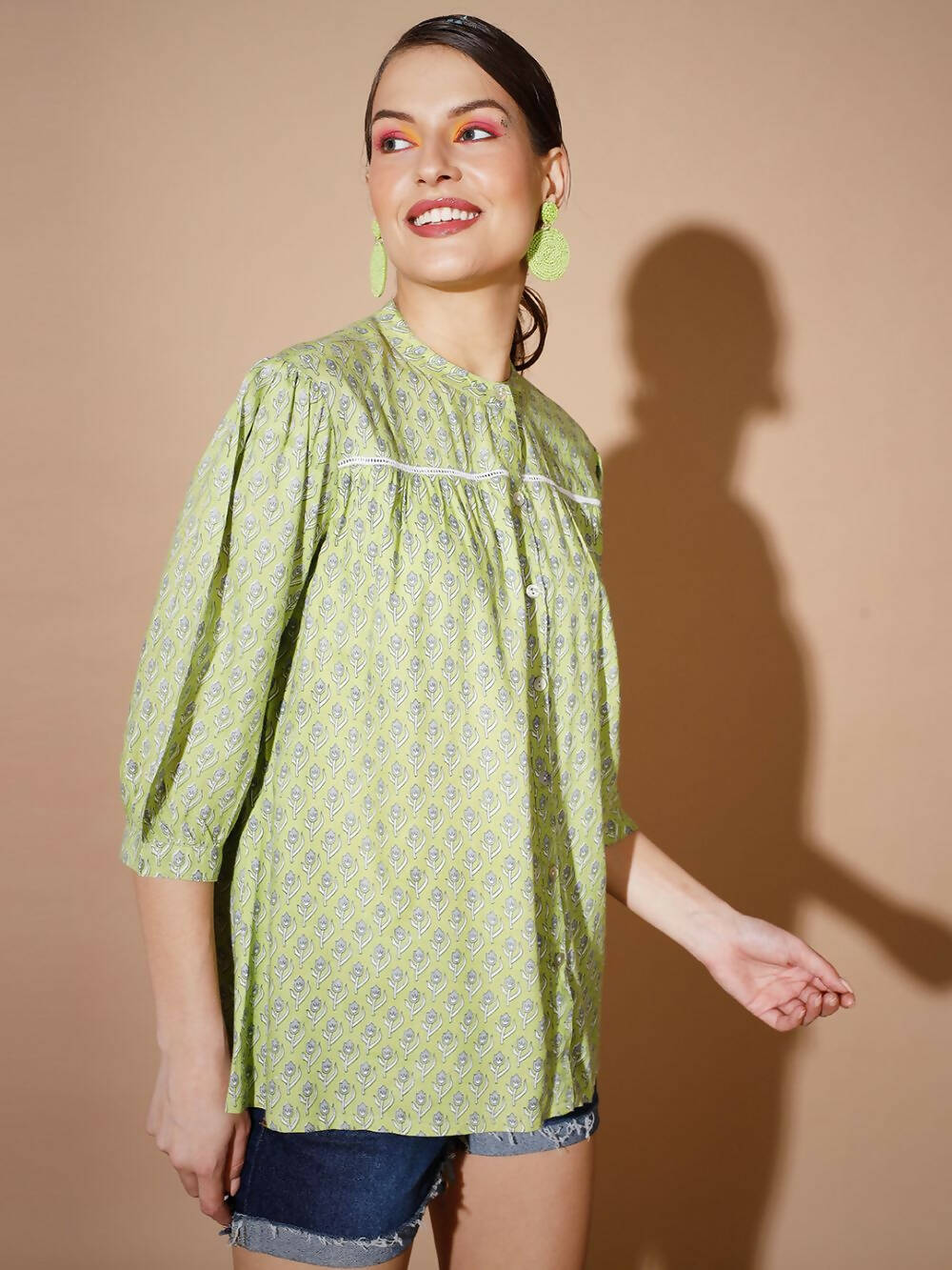 Myshka Women Green Ethnic Motifs Tops