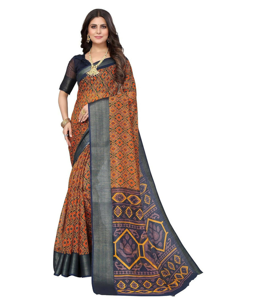 Vamika Cotton Orange Jari Border Bollywood Style Saree (VASU ORANGE)