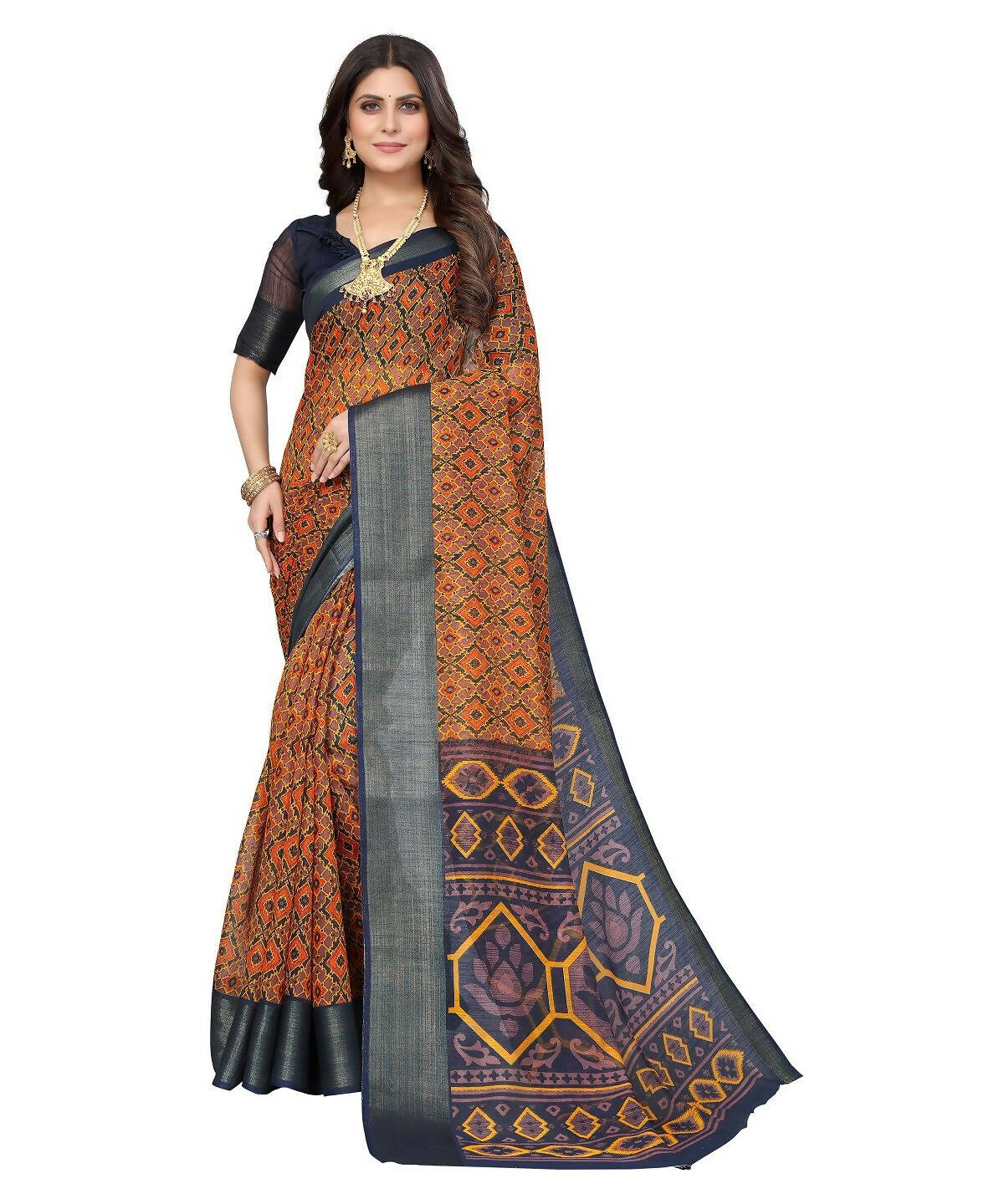 Vamika Cotton Orange Jari Border Bollywood Style Saree (VASU ORANGE)