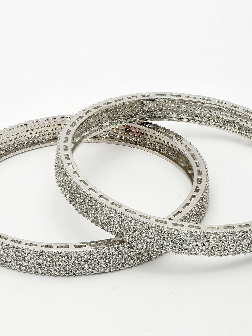 NVR Women's Set of 2 Silver-Plated White American Diamond Studded Bangles