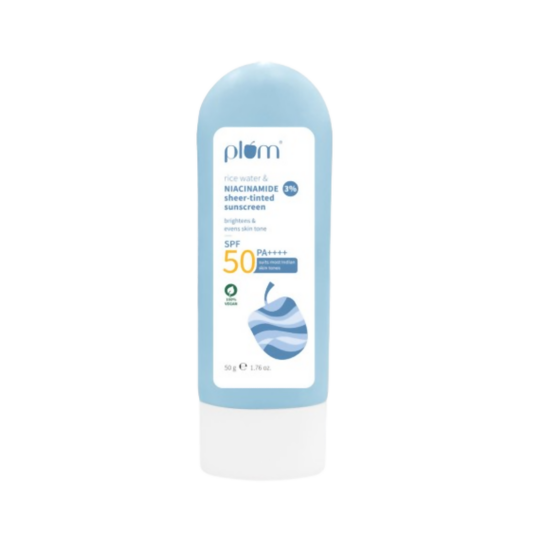 Plum Rice Water & 3% Niacinamide Sheer-Tinted Sunscreen With SPF 50 PA++++ For Oily To Normal Skin
