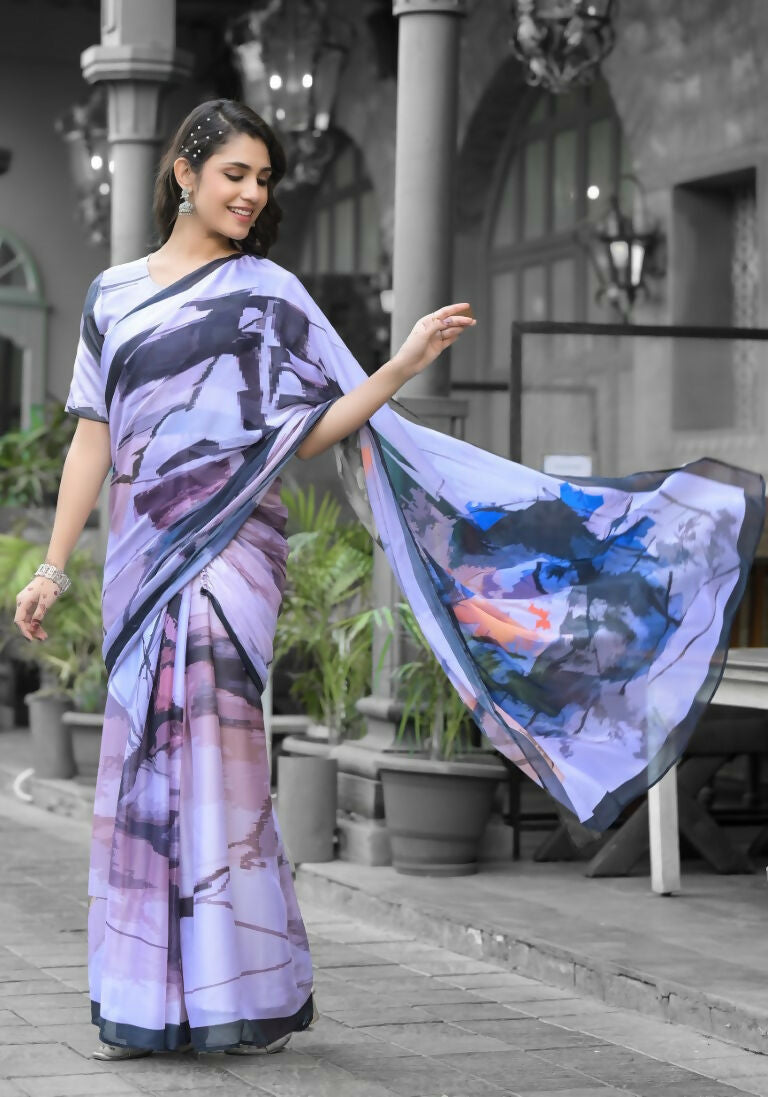 stylish Casual Light Purple Imported georgette Ready to Wear Fancy Saree - Ashwini