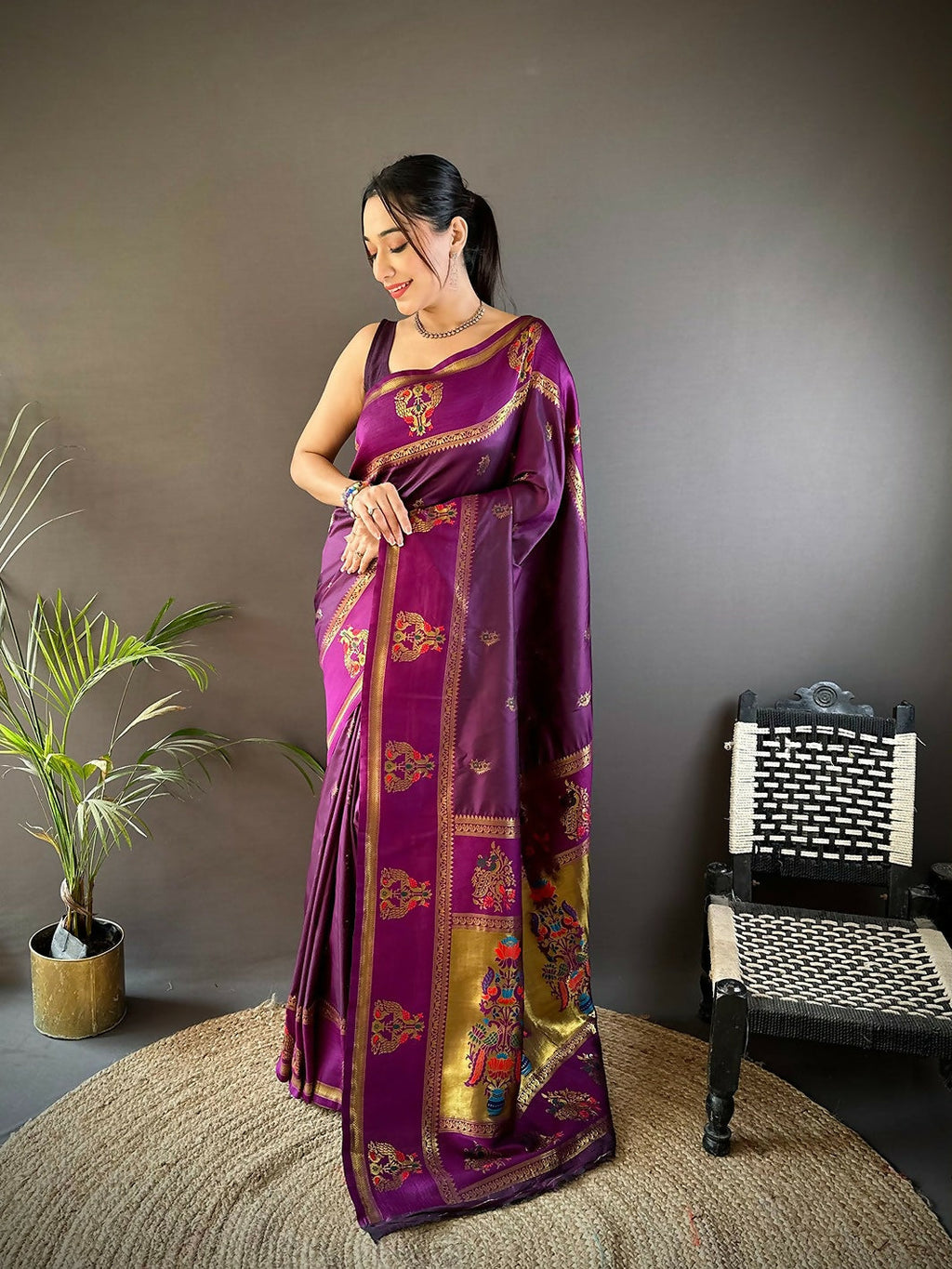 Joban Fashion Purple Meenakari Weaving Paithani Sarees