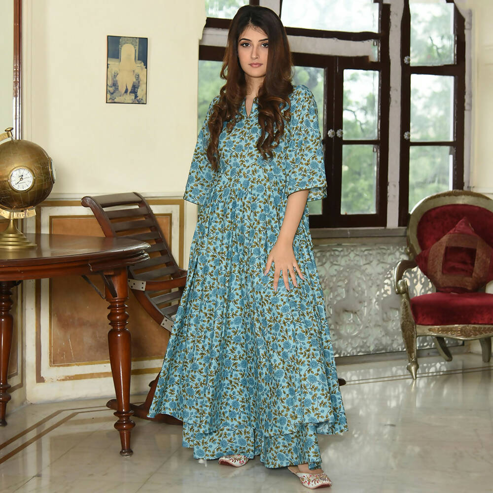 PartyWear Designer Sky Blue Pure Maslin Palazzo Suit - Anbazaar