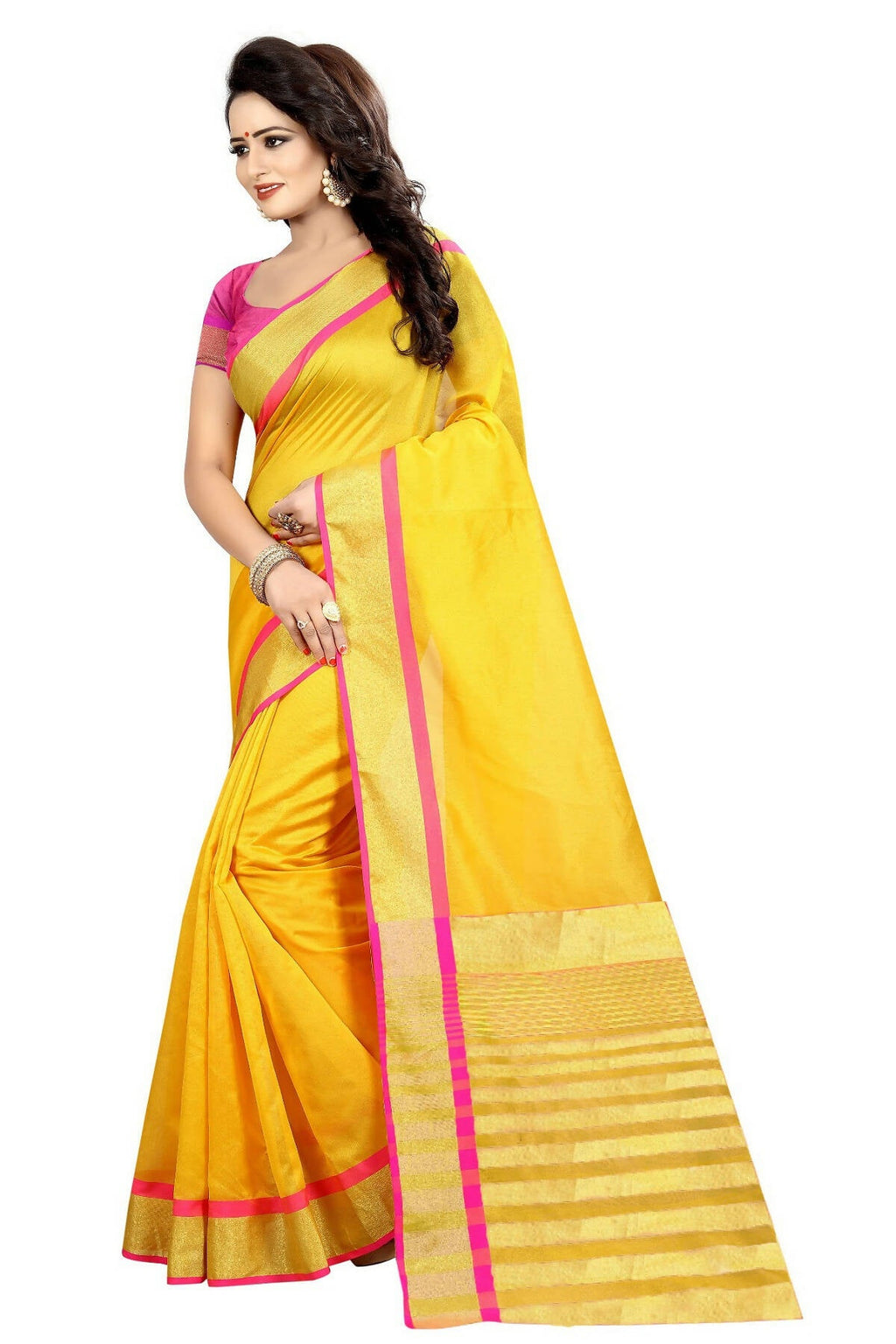 Vamika Yellow Cotton Silk Weaving Saree (Mastani Weaving Gold)