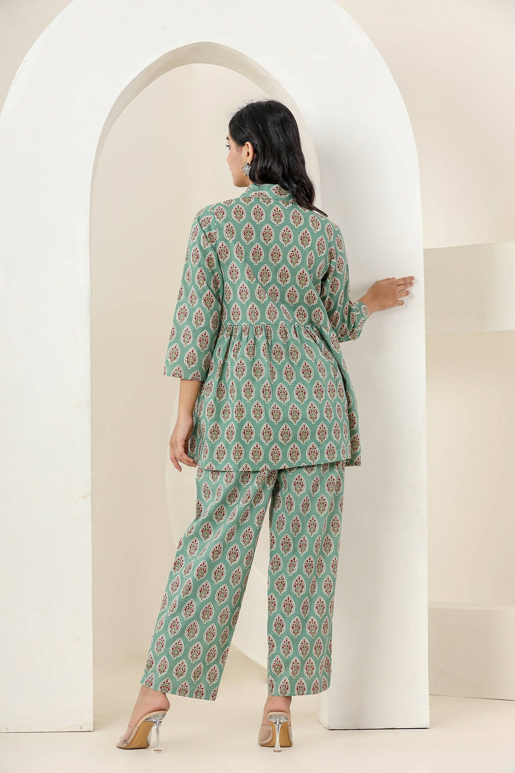 Kaajh Women's Green Printed Cotton Co-ord Set
