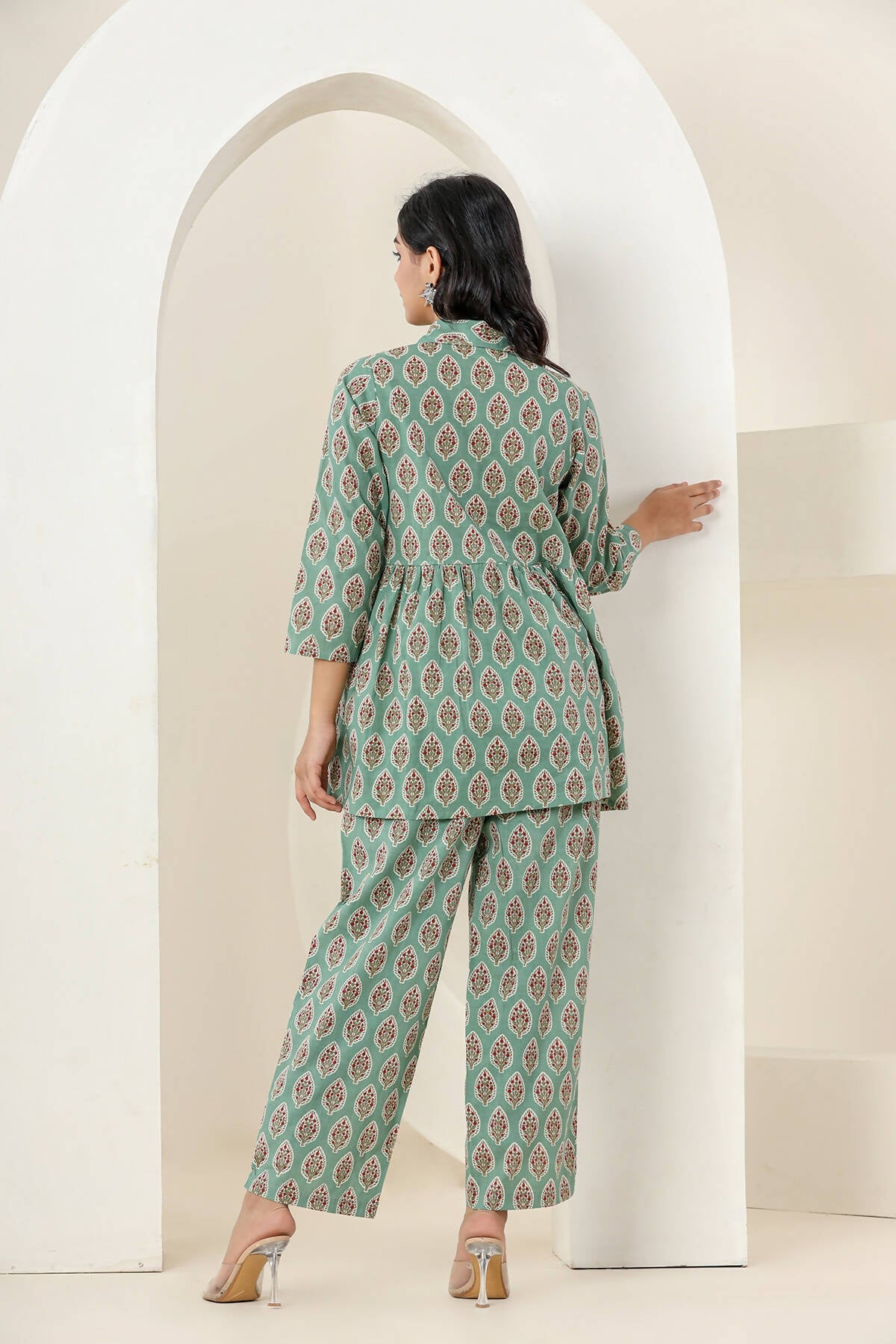 Kaajh Women's Green Printed Cotton Co-ord Set
