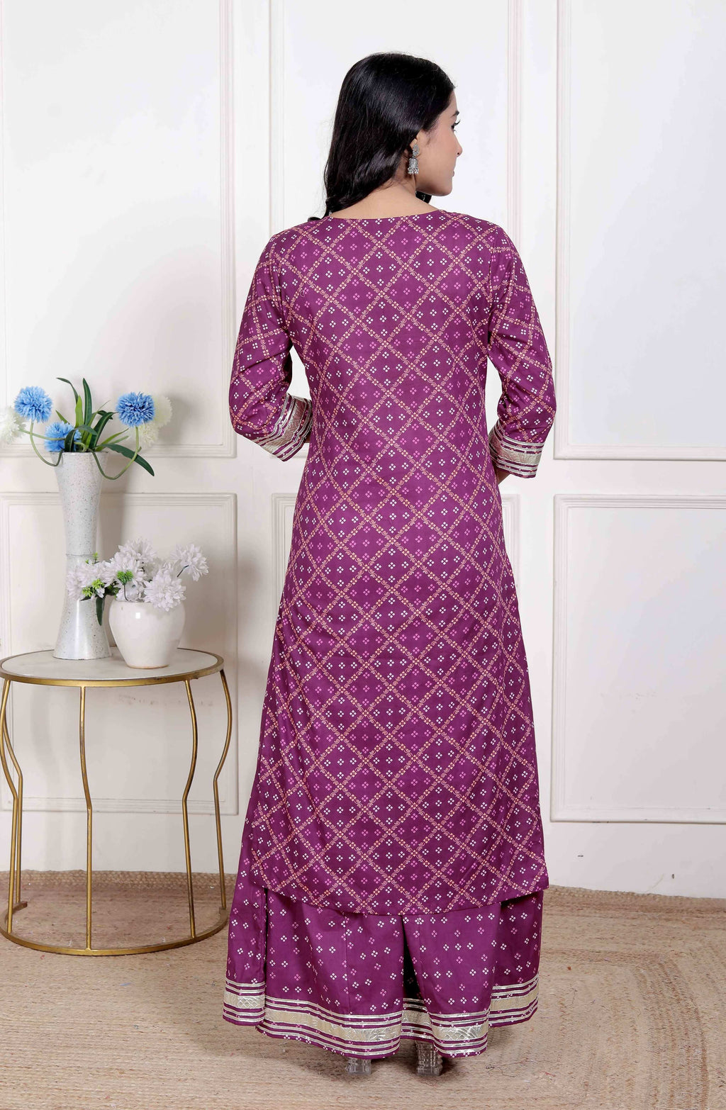Miravan Magenta Embroidered Cotton Kurta with Palazzo and Dupatta