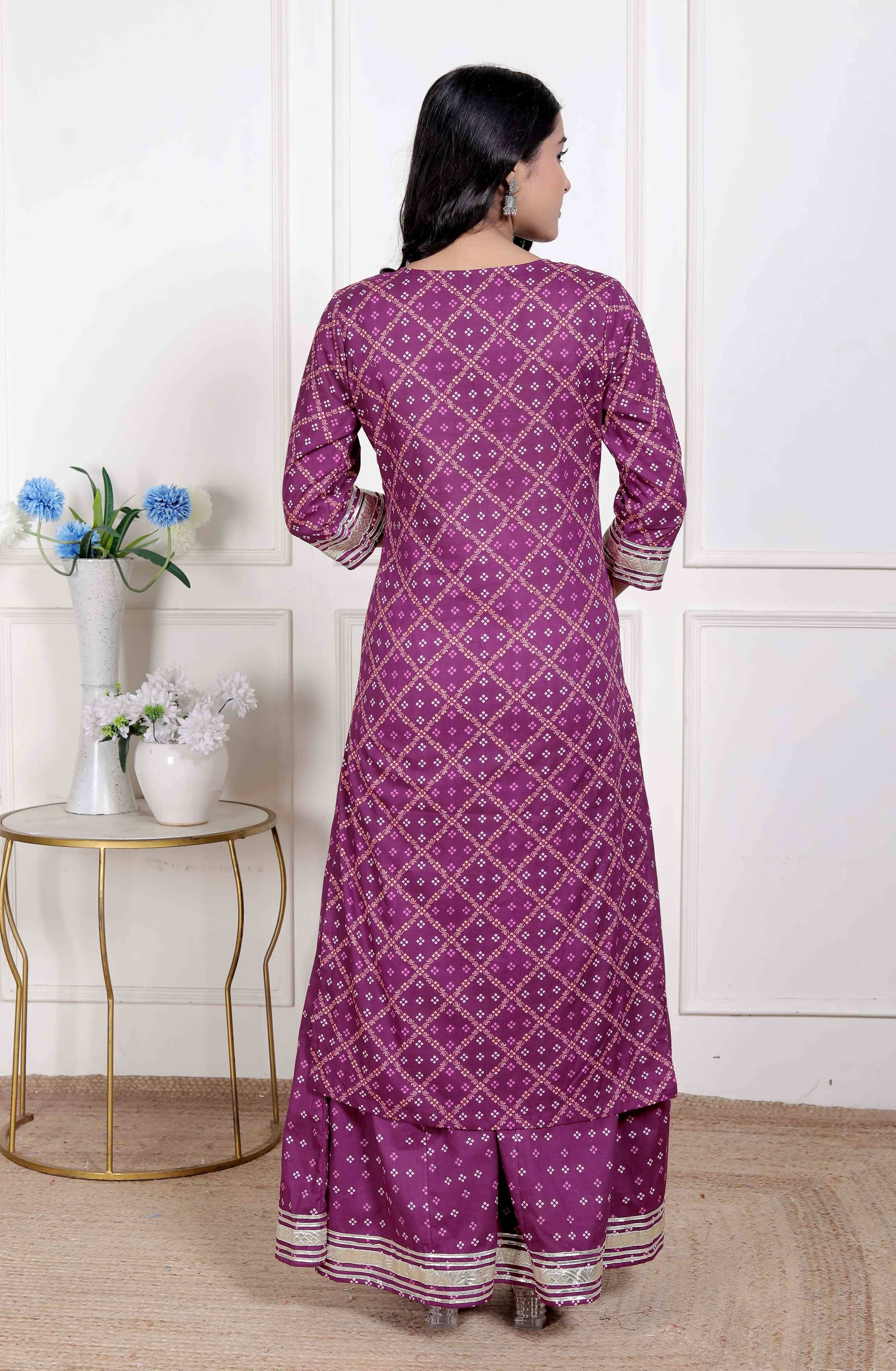 Miravan Magenta Embroidered Cotton Kurta with Palazzo and Dupatta
