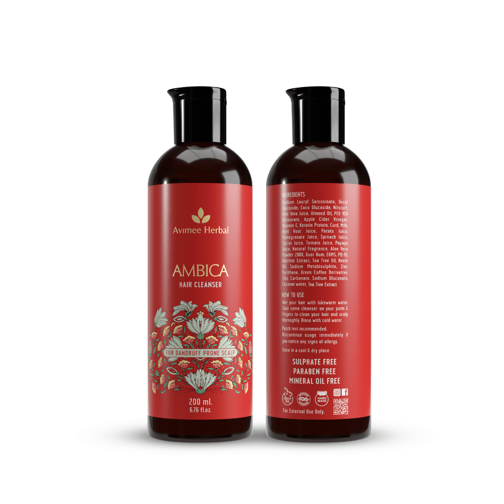 Avimee Herbal Ambica Hair Cleanser Fights Dandruff & Moisturizes Scalp Naturally, With Aloe Vera, Apple Cider Vinegar, Tea Tree, Neem Oil