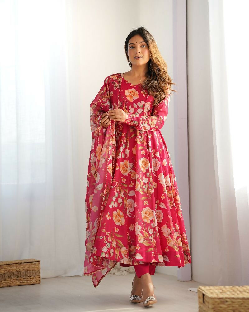 Joban Fashion Pink Kurta Set Organza Sequin Embroidery Work