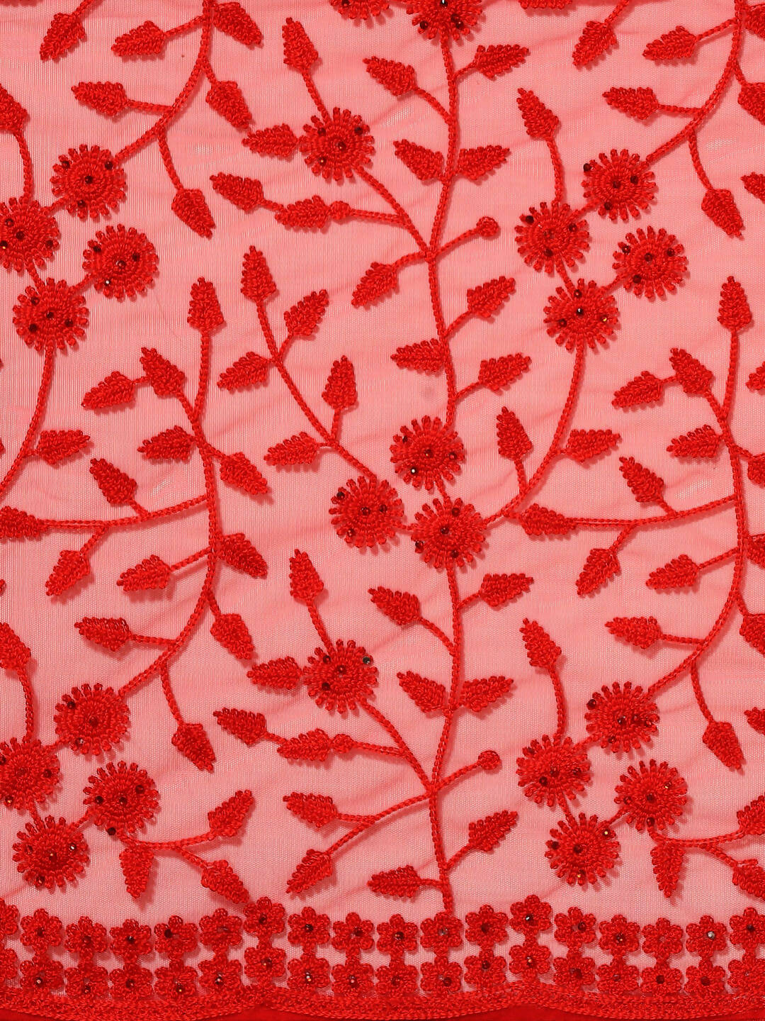 Red Woven Design Net Saree with Blouse Piece - Kalamkari