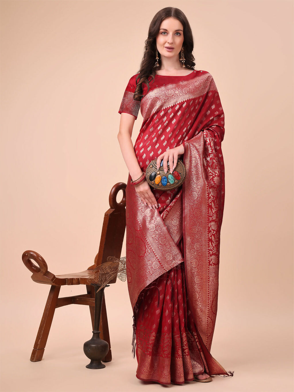 Shree Shyam Fashion Lichi Silk Red Saree