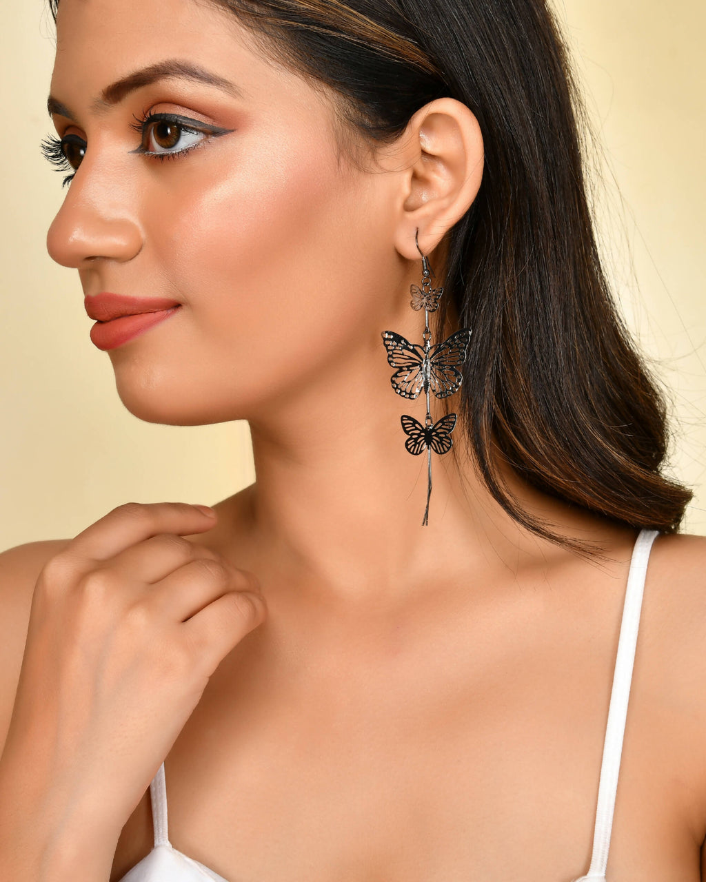VOJ Women Rhodium-Plated Butterfly style Stainless Steel Drops & Danglers Earrings