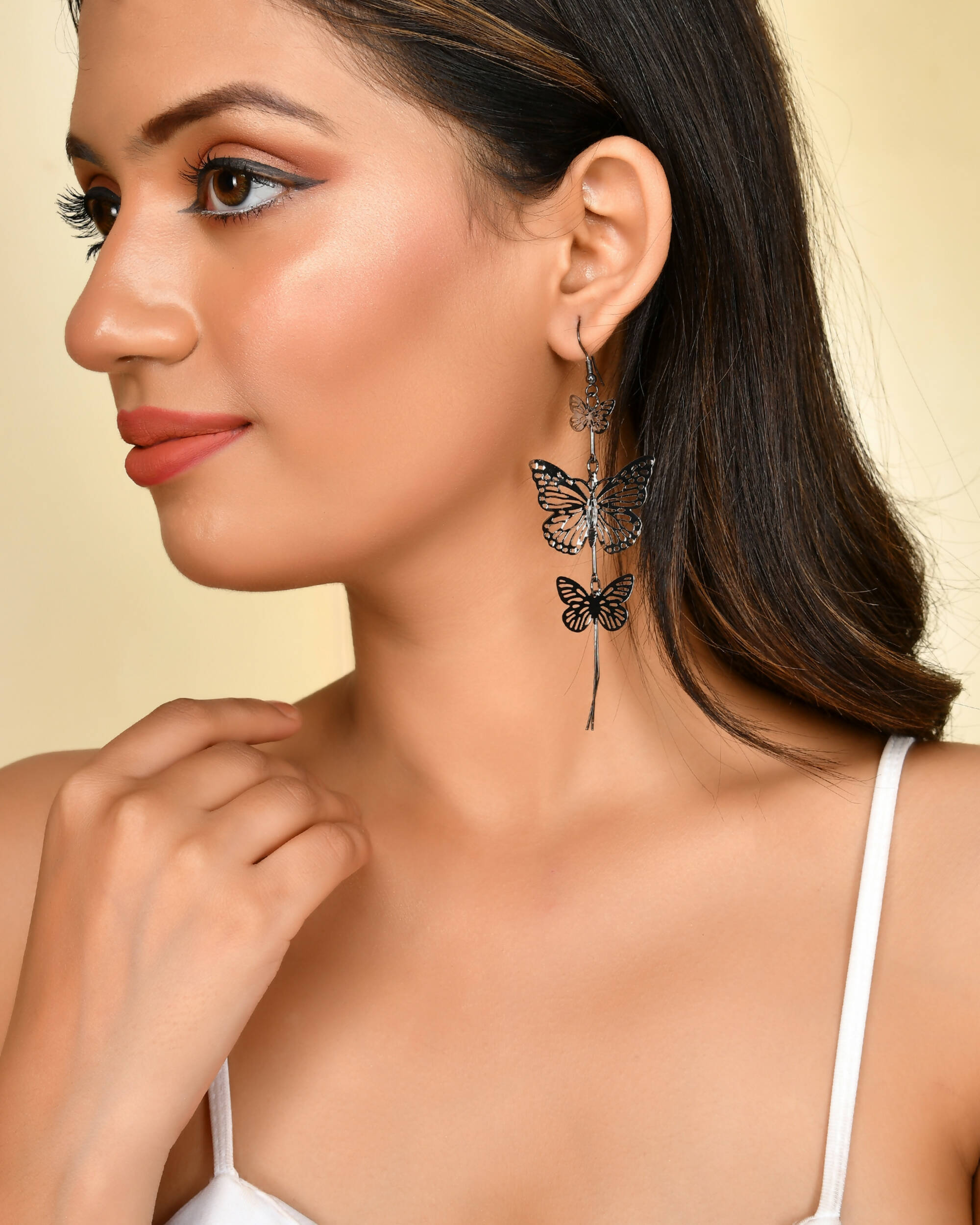 VOJ Women Rhodium-Plated Butterfly style Stainless Steel Drops & Danglers Earrings