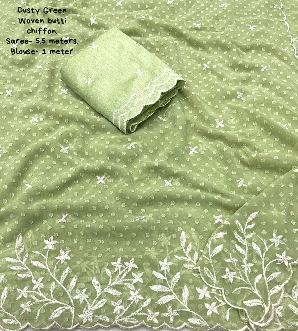 Green Pure Chiffon Woven Design Saree with Unstitched Blouse - Hiral Fashion