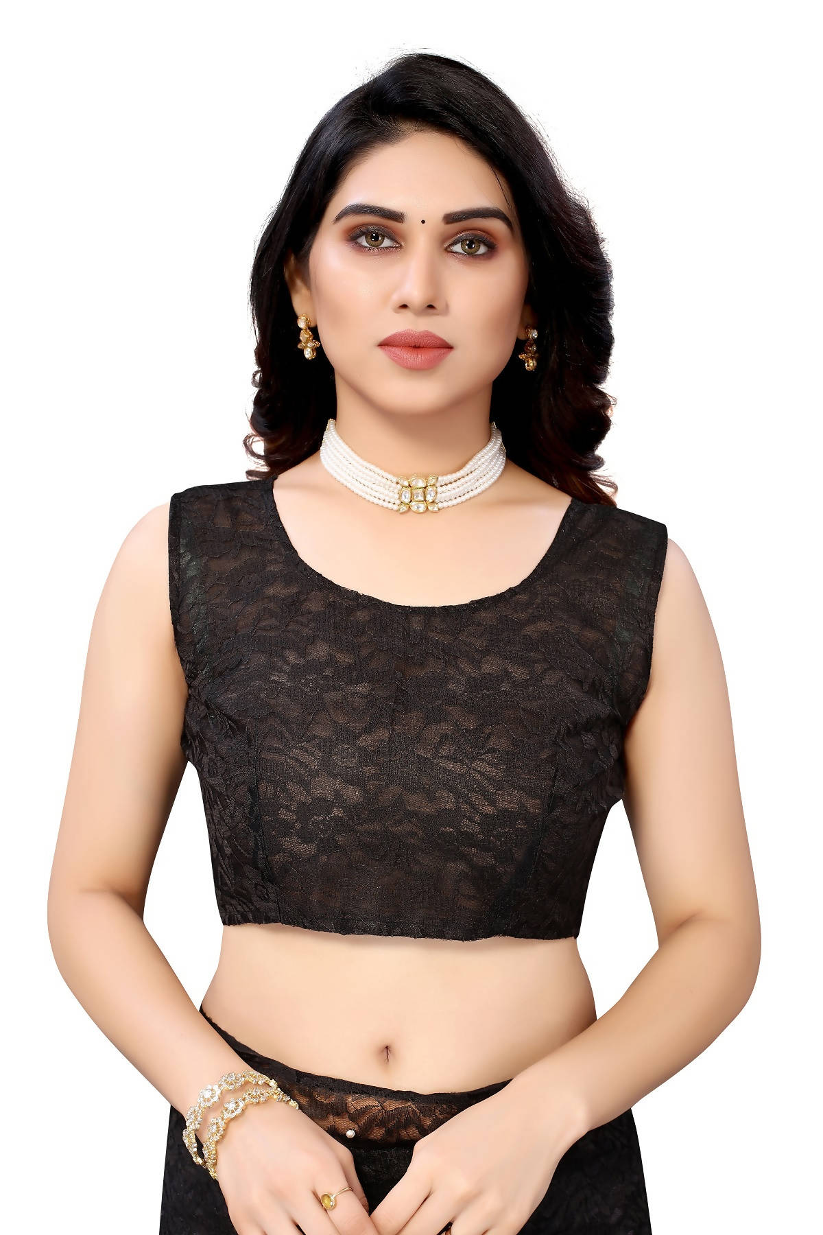 Vamika Ethnic Fire Black Pearls Net Saree