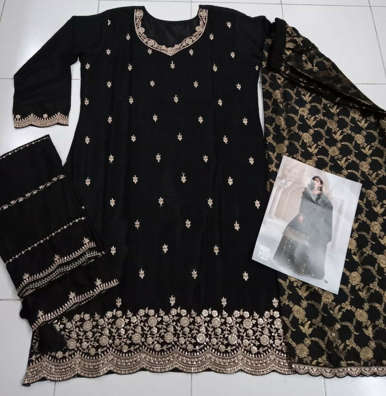 Vastranavya Exquisite Black Heavy Chinon with Embroidered & Sequins Work Salwar Suits